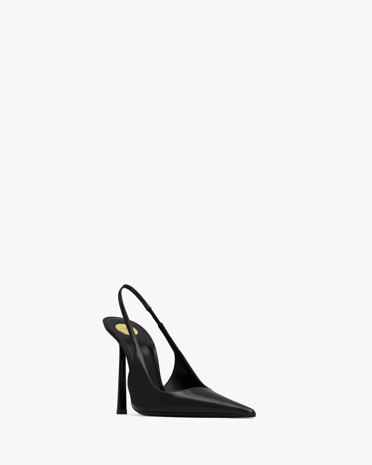 VENDOME slingback pumps in glazed leather<BR/> 840736 AADAA1000 SAINT LAURENT 