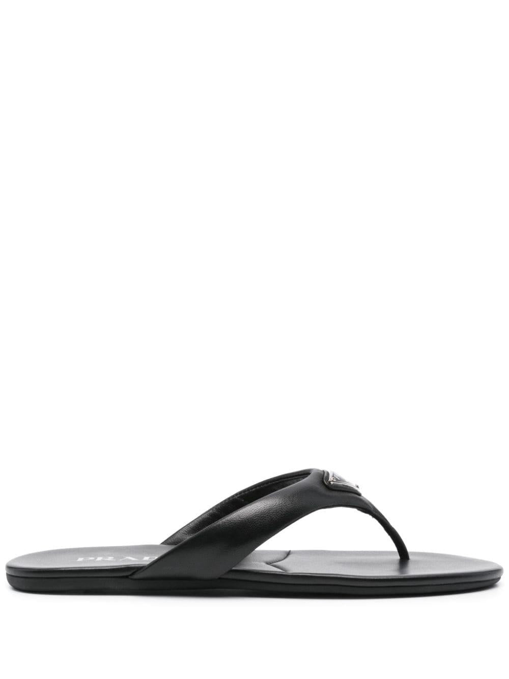 enamel-triangle leather flip flops 1Y456N F 005 2DL8F0002 PRADA 