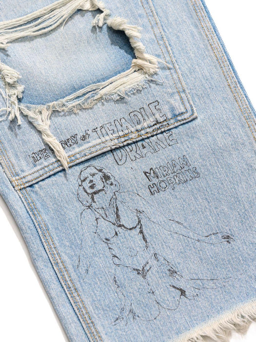 BUSTED DBL KNEE JEAN 5U003Q1010LDM DENIM PALY HOLLYWOOD 