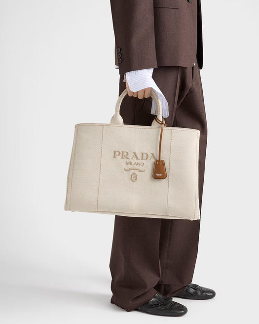 Prada Jardinière extra-large linen blend tote bag 2VG131 2CX9F0018 PRADA 