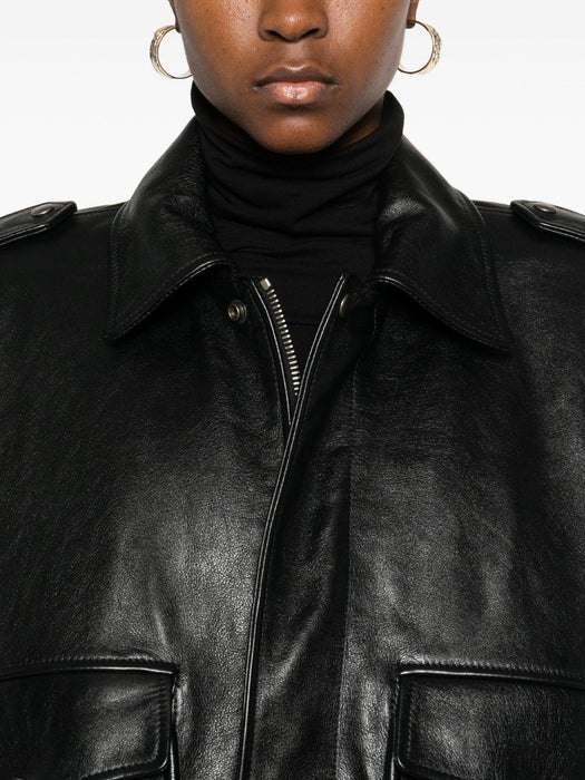 flap-pocket leather jacket<BR/> 844472 YCPM21000 SAINT LAURENT 