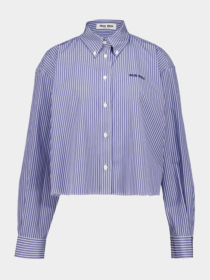 Blue Striped Cotton Shirt with Thread Embroidery MK2047 S OOO 195DF098Z MIU MIU 