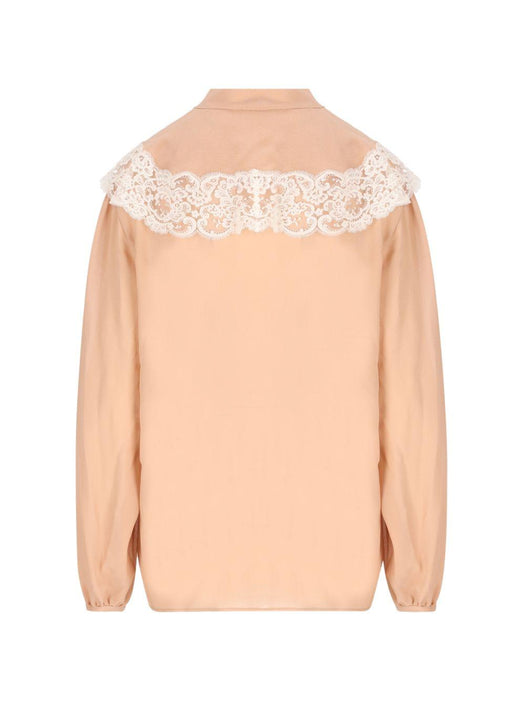 Tie-front gathered blouse in silk georgette & lace CH26AHT38002 6H7 CHLOÉ 