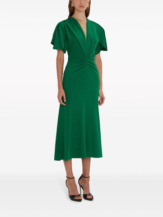 V-neck gathered midi dress 1124WDR005195C  VICTORIA BECKHAM 