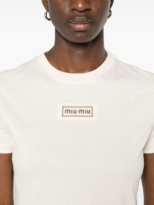 logo-patch cropped T-shirt MJN483 S OOO 15AXF047M MIU MIU 