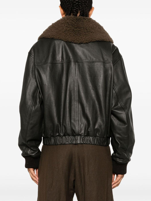 leather blouson with shearling collar<BR/><BR/><BR/><BR/> OW1043 LL0095BR507 LEMAIRE 