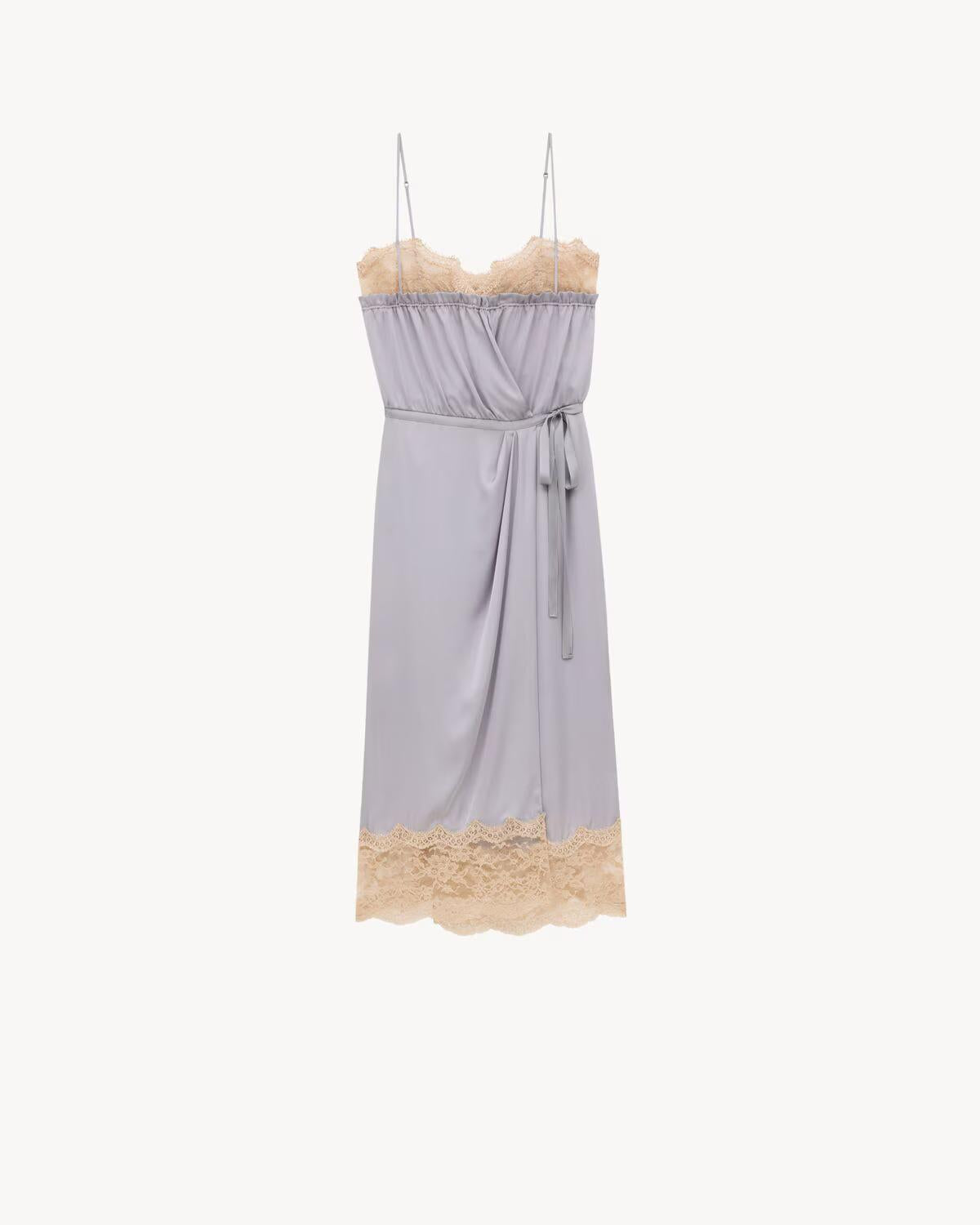 wrap slip dress in silk charmeuse and lace<BR/><BR/><BR/><BR/> 835224 Y720W4191 SAINT LAURENT 