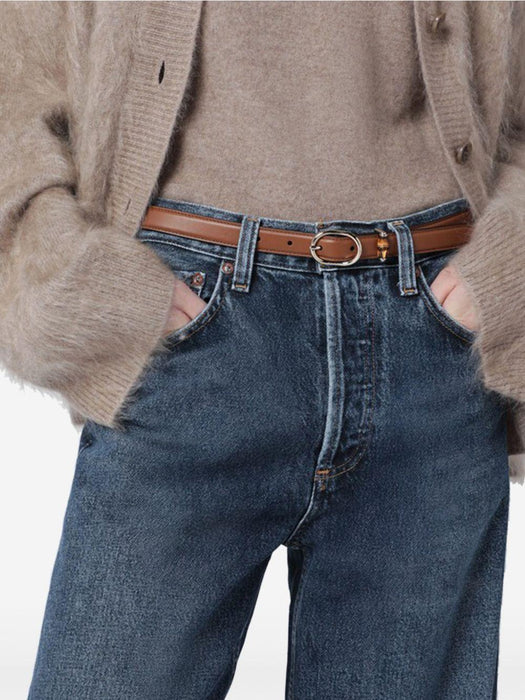 Thin Leather Belt with Oval Buckle 855897 AAFYJ2744 GUCCI 