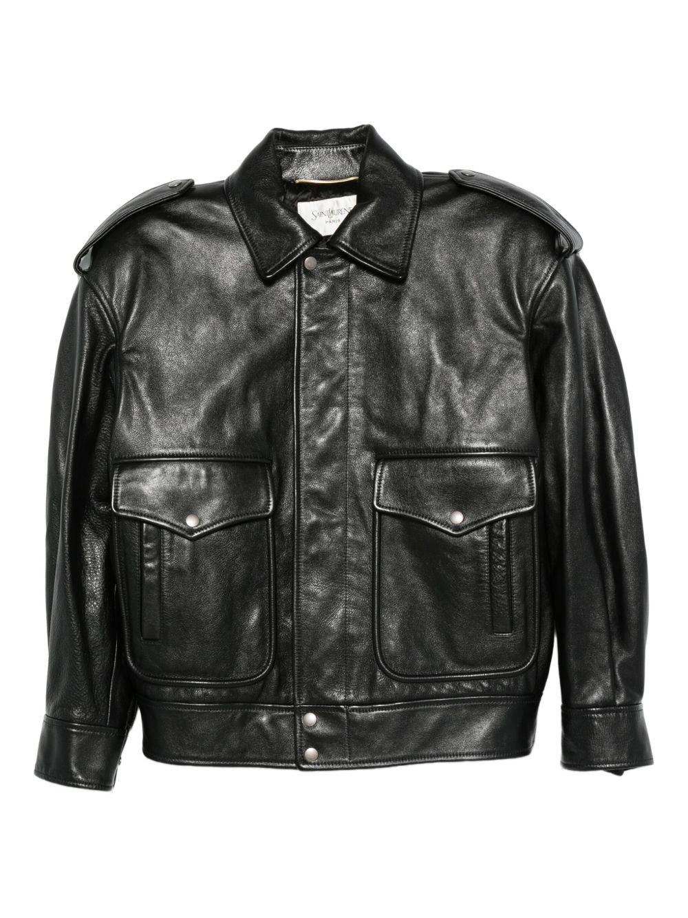 flap-pocket leather jacket<BR/> 844472 YCPM21000 SAINT LAURENT 