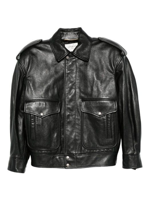flap-pocket leather jacket<BR/> 844472 YCPM21000 SAINT LAURENT 