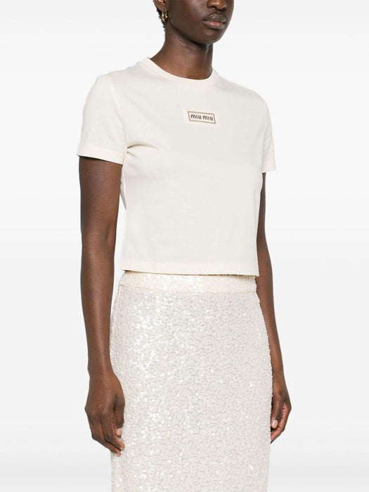 logo-patch cropped T-shirt MJN483 S OOO 15AXF047M MIU MIU 