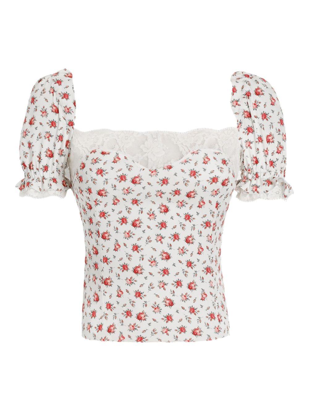floral-print lace-trim top F7BK1T FSA79HA5XJ DOLCE & GABBANA 