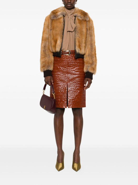 embossed-leather short skirt<BR/><BR/> 842093 YCJB22546 SAINT LAURENT 