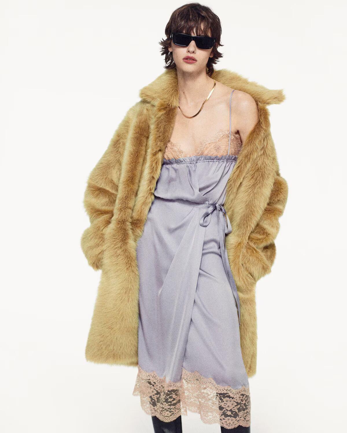 wrap slip dress in silk charmeuse and lace<BR/><BR/><BR/><BR/> 835224 Y720W4191 SAINT LAURENT 