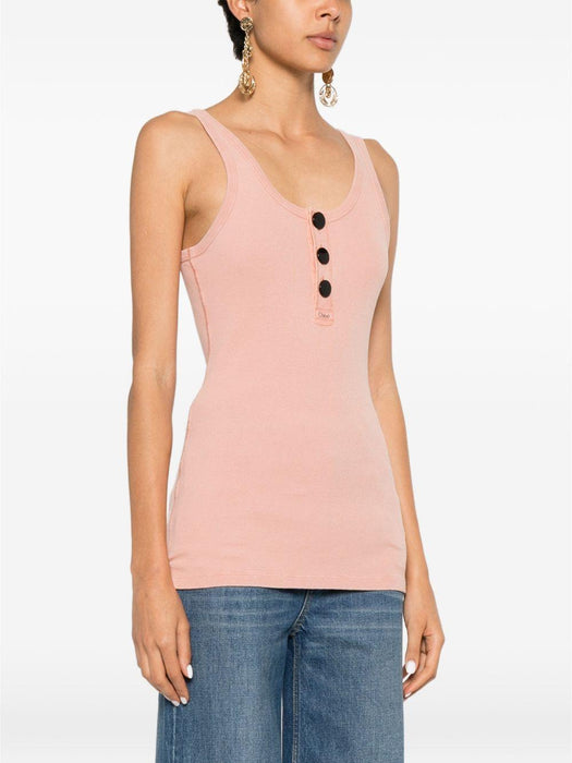 Fitted Henley tank top in cotton jersey 26UJH02089 81Q CHLOÉ 