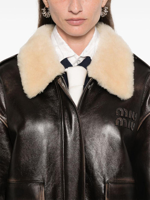 logo-lettering leather jacket MPV901 S OOO 1134F0201 MIU MIU 