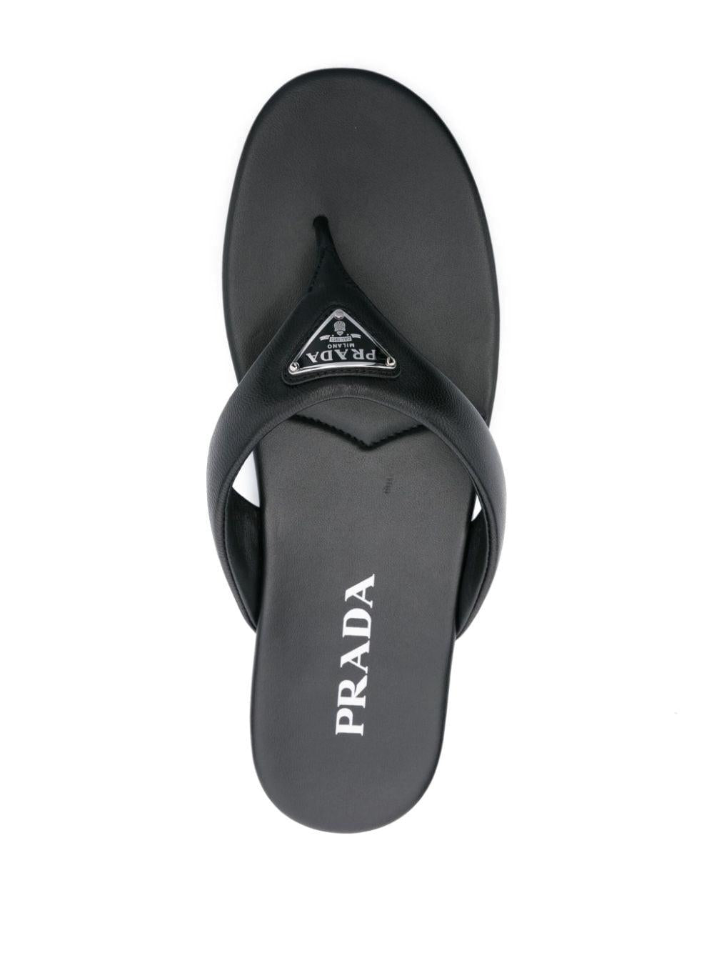 enamel-triangle leather flip flops 1Y456N F 005 2DL8F0002 PRADA 