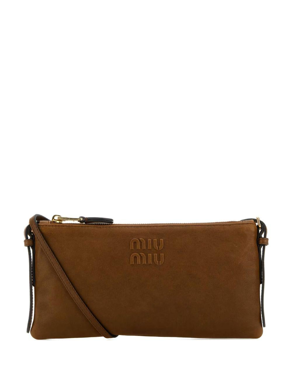 logo-embossed leather cross body bag 5NI007 AEFXF0316 MIU MIU 