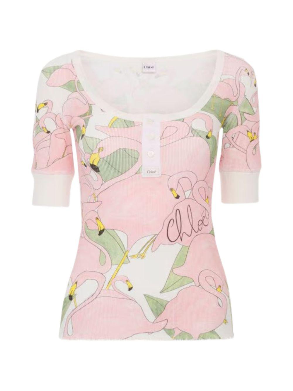 Short-sleeve logo Henley shirt in cotton jersey 26UJH56287 107 CHLOÉ 