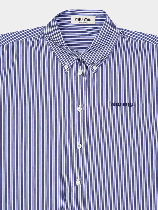 Blue Striped Cotton Shirt with Thread Embroidery MK2047 S OOO 195DF098Z MIU MIU 