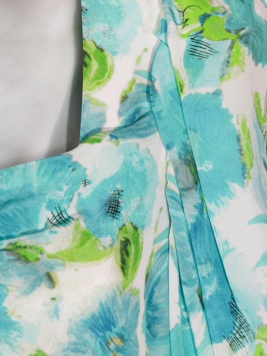 Silk jacquard dress with aquatic flower print in white and blue 26URO52388 91J CHLOÉ 
