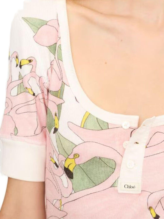 Short-sleeve logo Henley shirt in cotton jersey 26UJH56287 107 CHLOÉ 