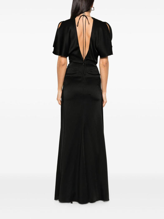 gathered waist floor length dress 1125WDR005454A BLACK 1 VICTORIA BECKHAM 