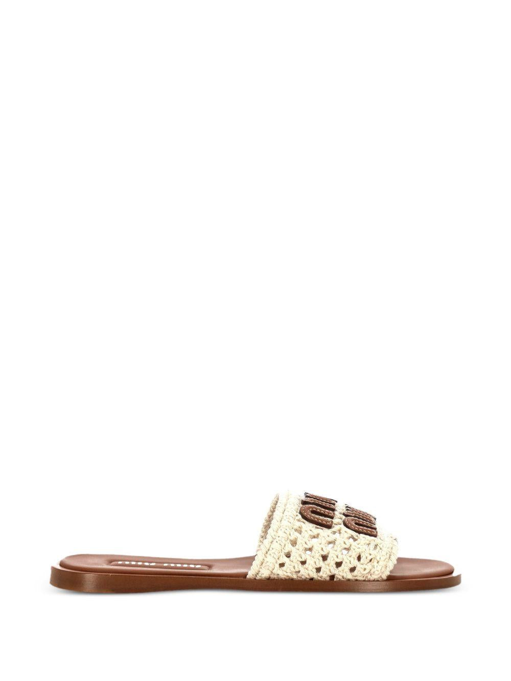 Crochet and leather slides 5XX667 F 005 2BDFF0304 MIU MIU 