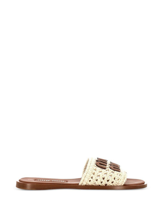 Crochet and leather slides 5XX667 F 005 2BDFF0304 MIU MIU 