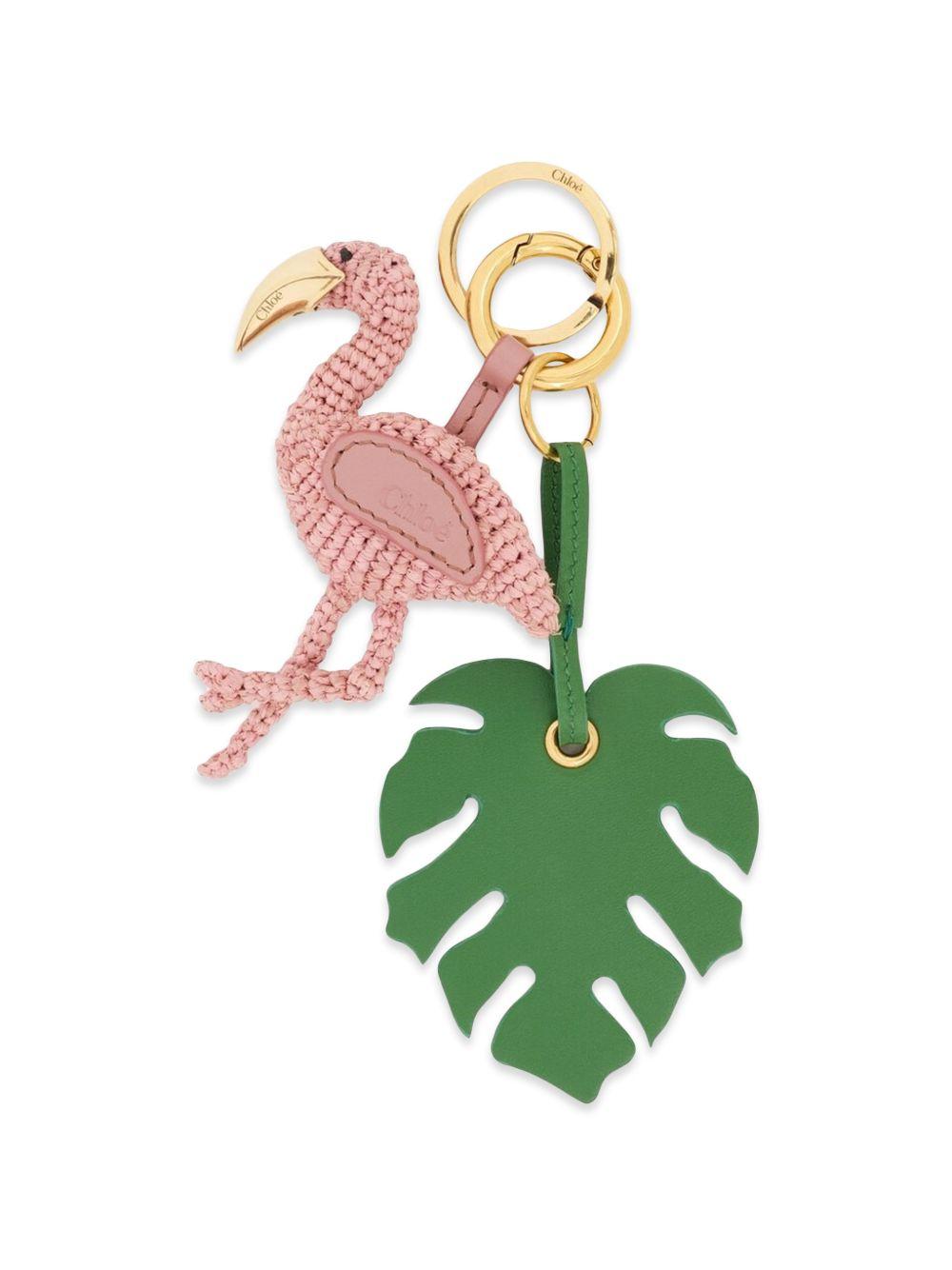 Chloé symbols flamingo raffia and leather keychain bag charm 26UK211R64 6C6 CHLOÉ 