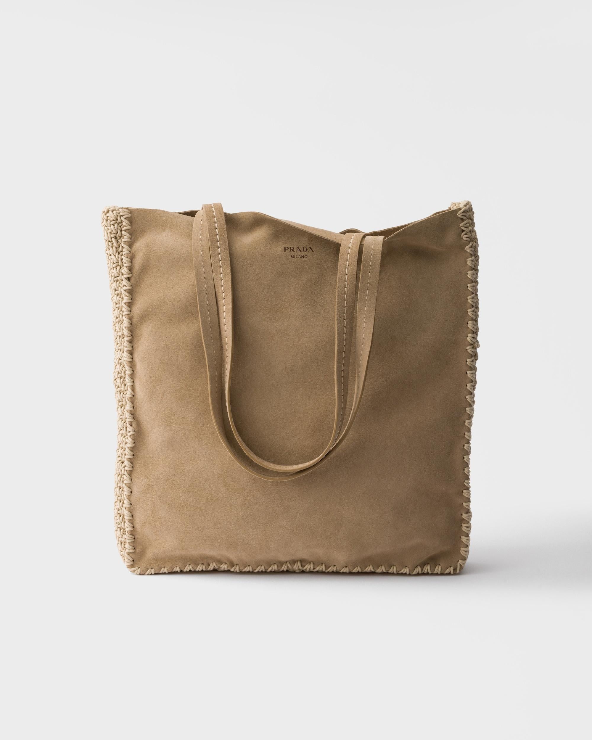 Large suede and crochet tote bag 1BG658 VOOO 2FP1F0F24 PRADA 