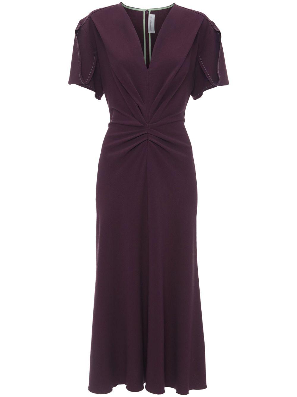 gathered V-neck midi dress 1125WDR005195C FIG 9143 VICTORIA BECKHAM 