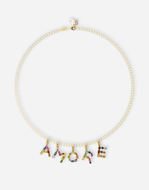 18K yellow gold E letter multi-gems pendant WANR2GWMIXE ZOO00 DOLCE & GABBANA 