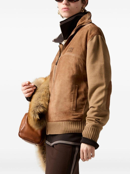 suede-insert ribbed cardigan MMJ150 S OOO 177QF04V6 MIU MIU 