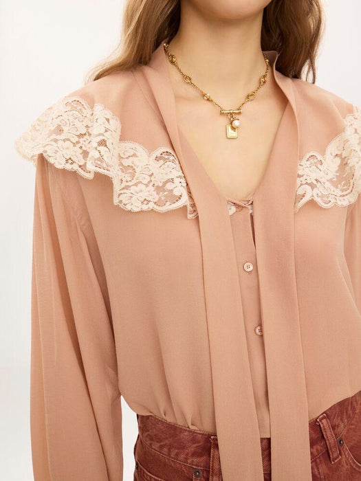 Tie-front gathered blouse in silk georgette & lace CH26AHT38002 6H7 CHLOÉ 