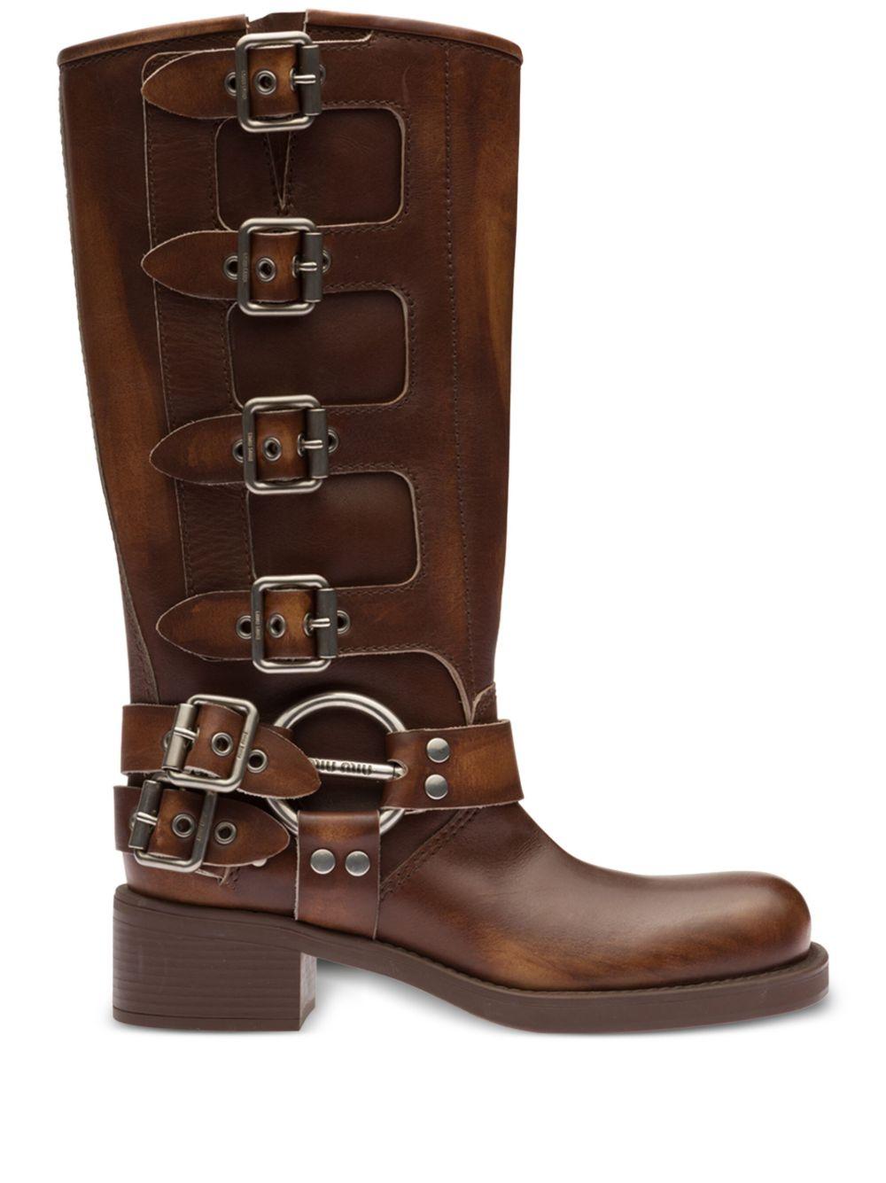 buckle-detail leather boots 5W792D F A050 3F33F0038 MIU MIU 