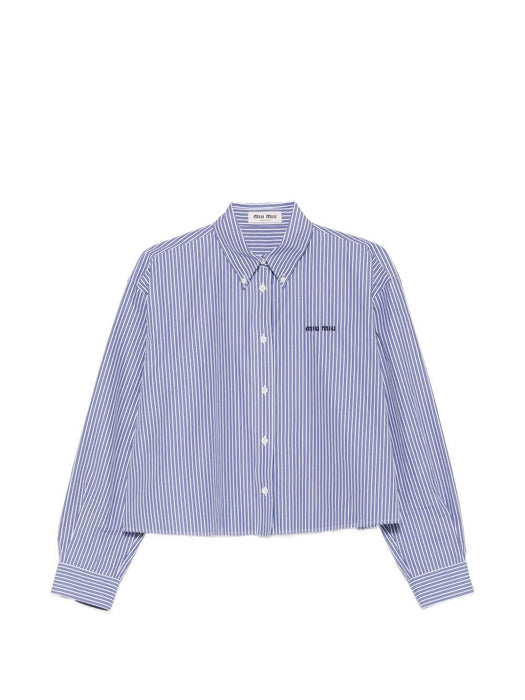 Blue Striped Cotton Shirt with Thread Embroidery MK2047 S OOO 195DF098Z MIU MIU 