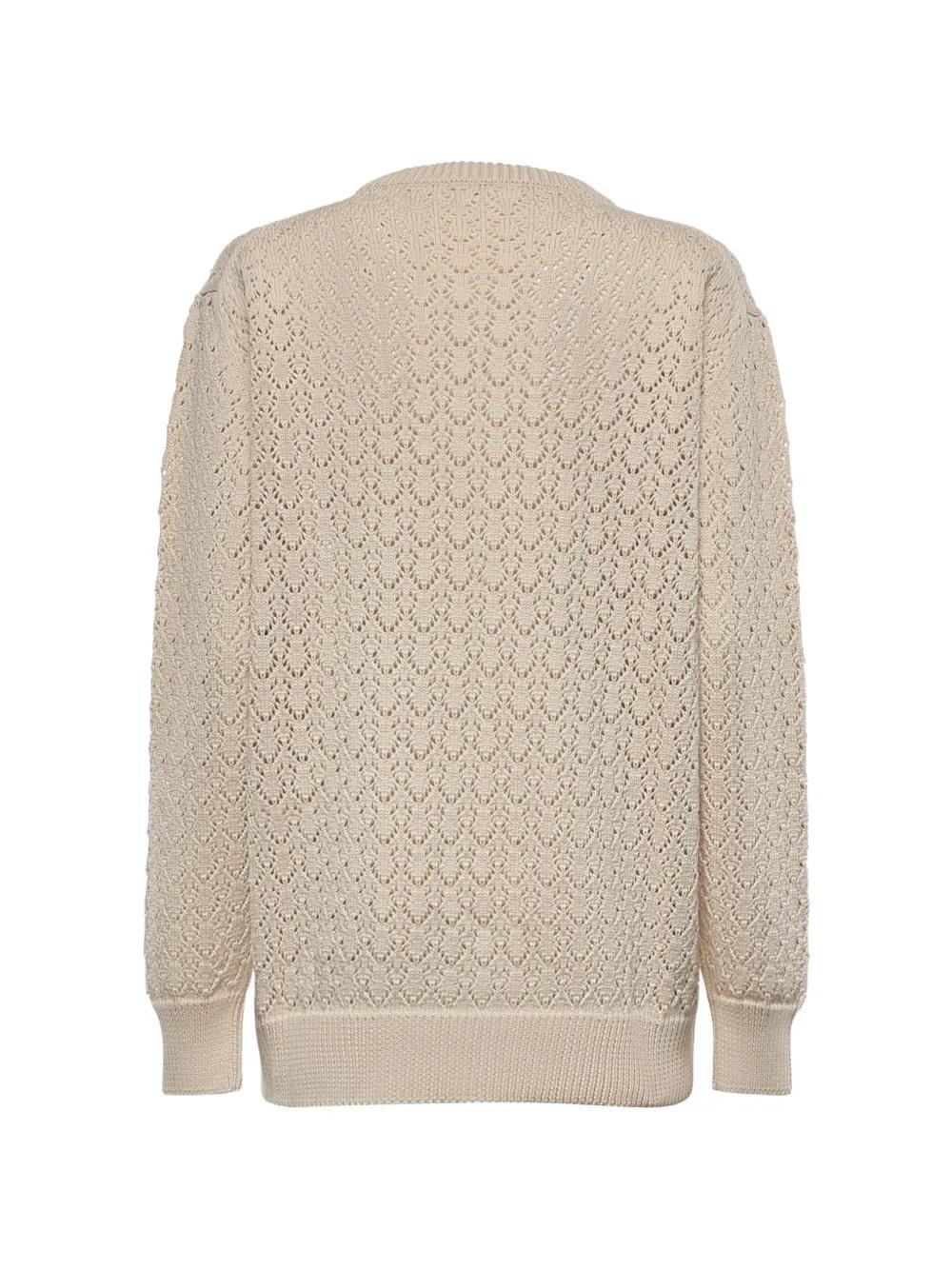 Pointelle-knit logo-patch sweater MML05Z 191AF0304 MIU MIU 