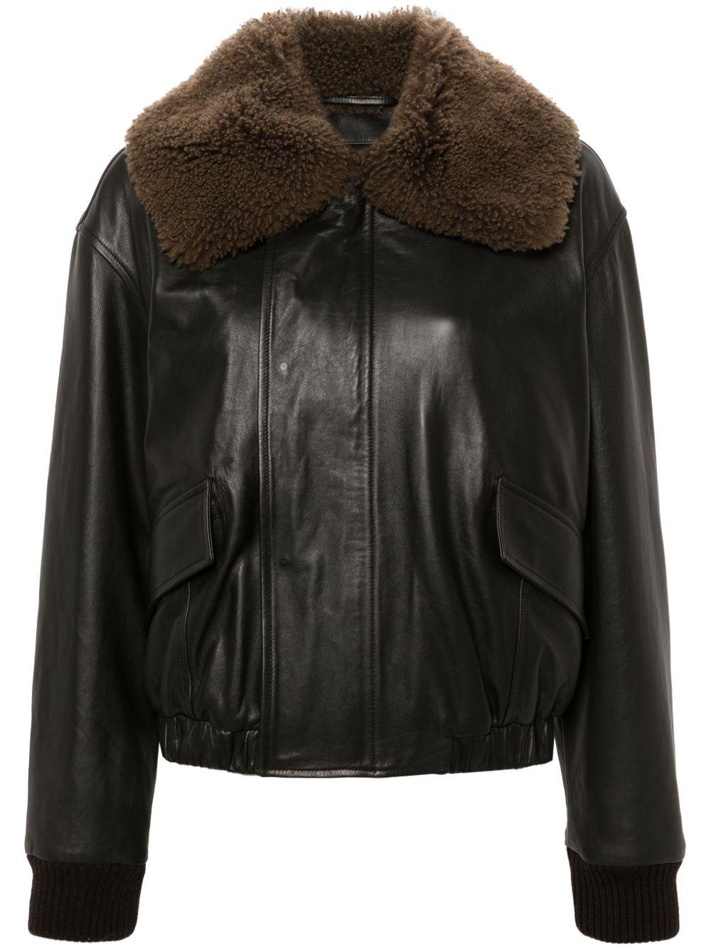leather blouson with shearling collar<BR/><BR/><BR/><BR/> OW1043 LL0095BR507 LEMAIRE 