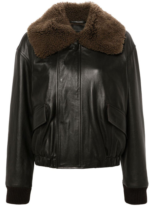 leather blouson with shearling collar<BR/><BR/><BR/><BR/> OW1043 LL0095BR507 LEMAIRE 