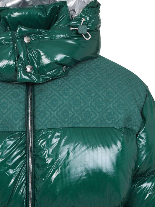 high-shine patterned-panel puffer jacket MPF25-OT-197-01 GREEN CASABLANCA 