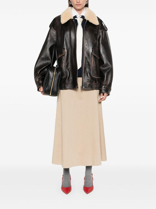 logo-lettering leather jacket MPV901 S OOO 1134F0201 MIU MIU 