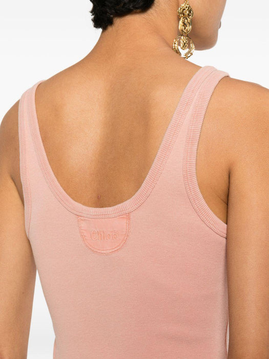 Fitted Henley tank top in cotton jersey 26UJH02089 81Q CHLOÉ 
