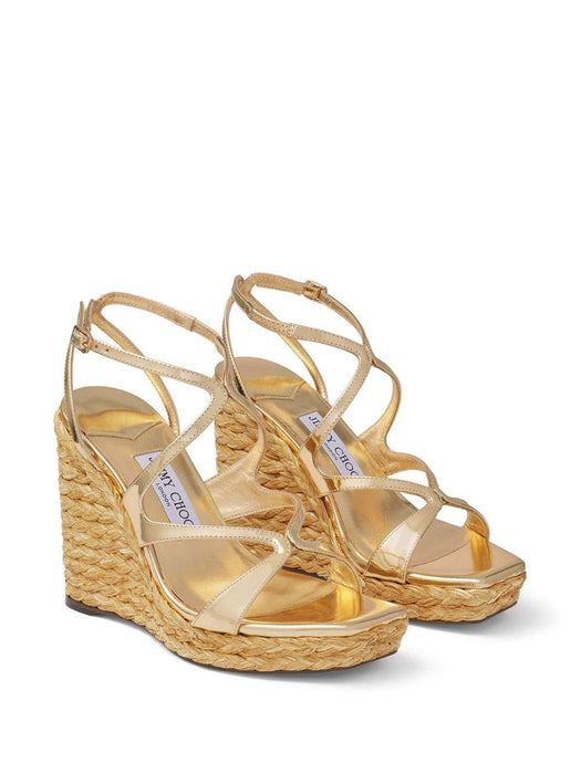 110mm Ayla raffia wedged sandals AYLA 110 CUH GOLD JIMMY CHOO 
