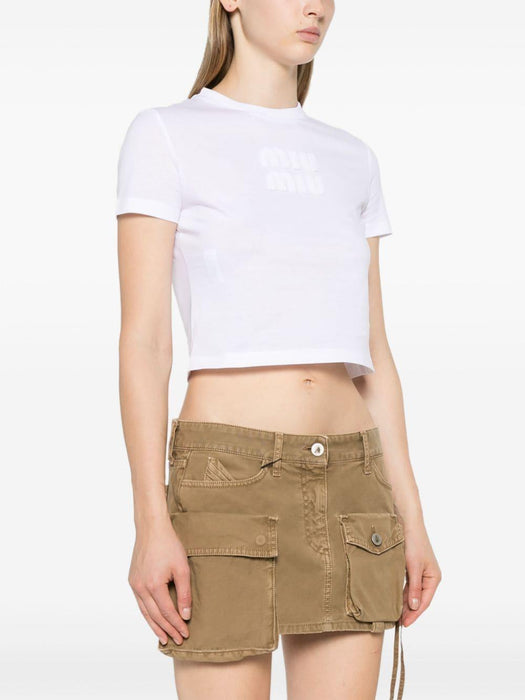 logo-patch cropped T-shirt MJN483 S 232 1YXTF0009 MIU MIU 