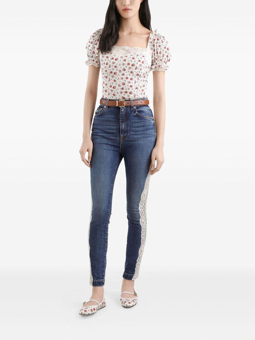 floral-print lace-trim top F7BK1T FSA79HA5XJ DOLCE & GABBANA 