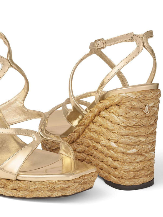 110mm Ayla raffia wedged sandals AYLA 110 CUH GOLD JIMMY CHOO 