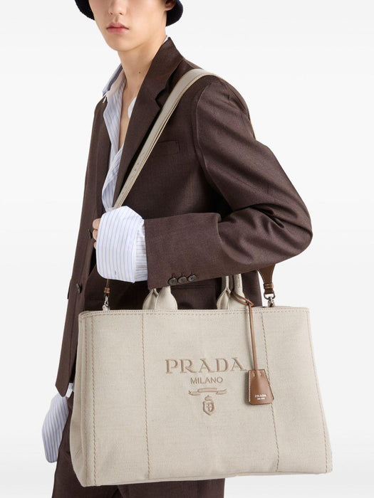 Prada Jardinière extra-large linen blend tote bag 2VG131 2CX9F0018 PRADA 