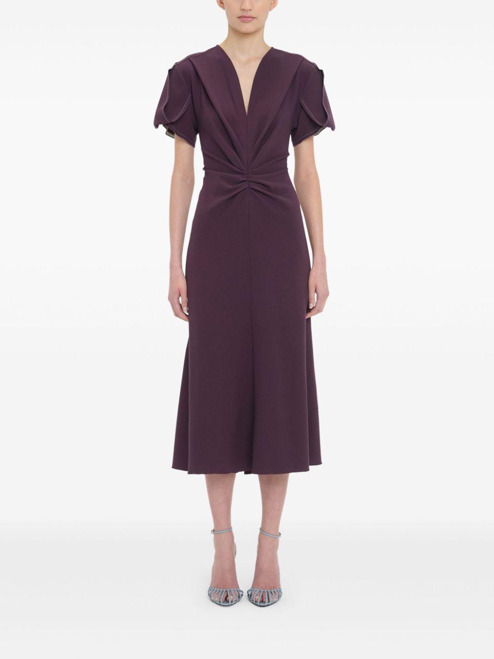 gathered V-neck midi dress 1125WDR005195C FIG 9143 VICTORIA BECKHAM 