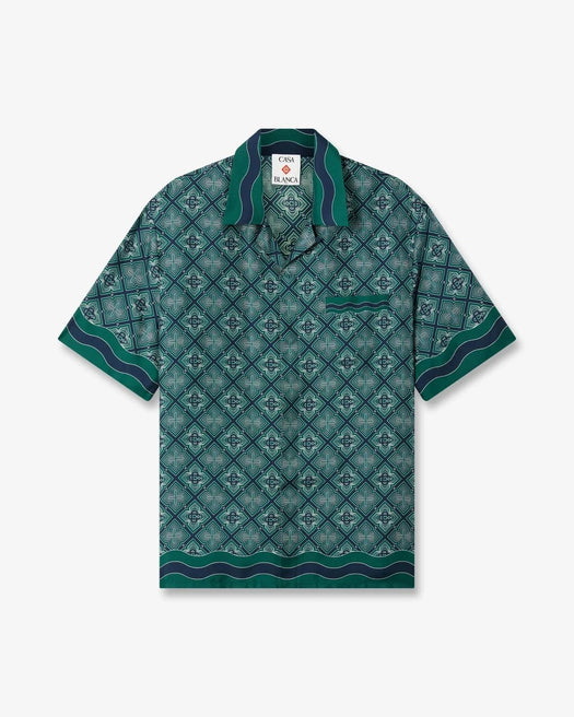 Dark Green Radiating Monogram Short Sleeve Silk Shirt M-PF26-SH-003-08  CASABLANCA 